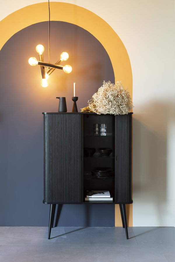 ZUIVER Barbierskap, m. 2 skyvedrer - svart eikefiner og gummitre