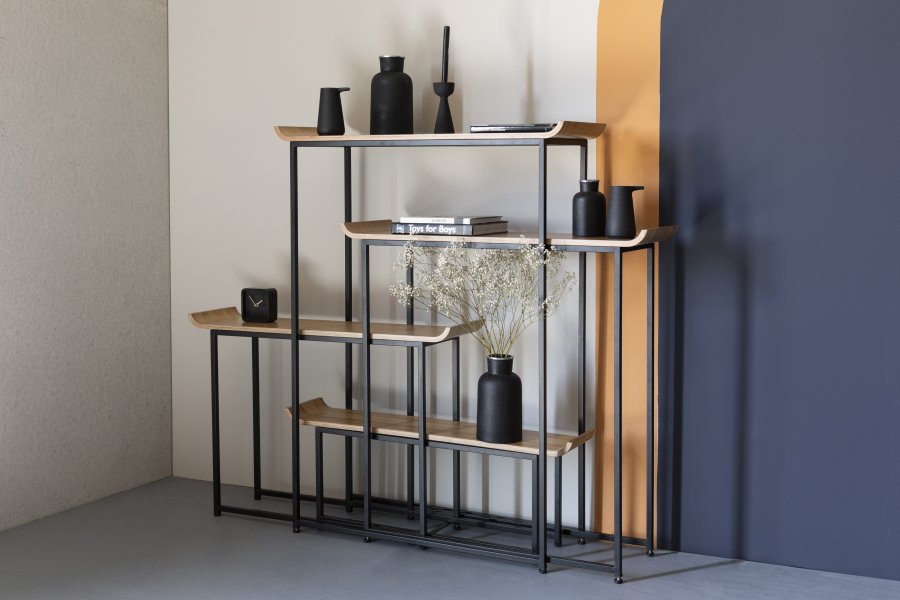 ZUIVER Flodka bokhylle - kryssfiner og svart jern