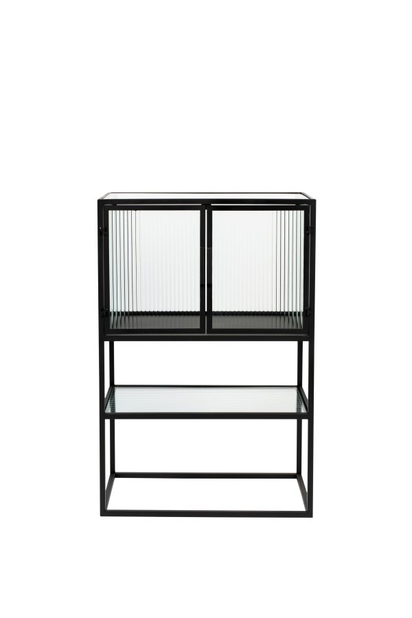 DUTCHBONE Wohnzimmerschrank S, mit 2 Türen und Regalen – Glas und schwarzes Eisen