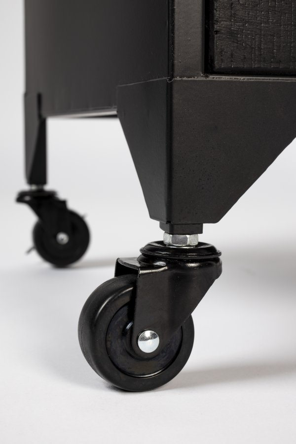 WHITE LABEL LIVING Ferre M skab, m. 2 glaslger, 1 hylde, 1 skuffe, hjul - sort granfinér og jern