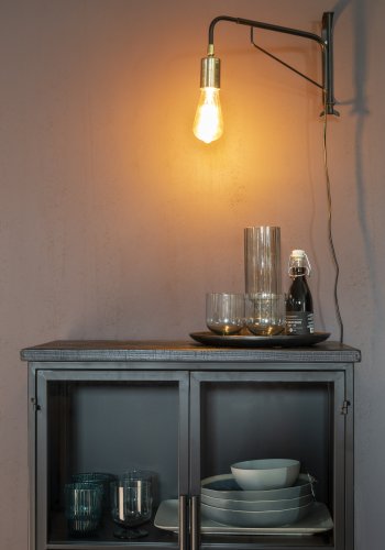 WHITE LABEL LIVING Ferre M skab, m. 2 glaslger, 1 hylde, 1 skuffe, hjul - sort granfinér og jern