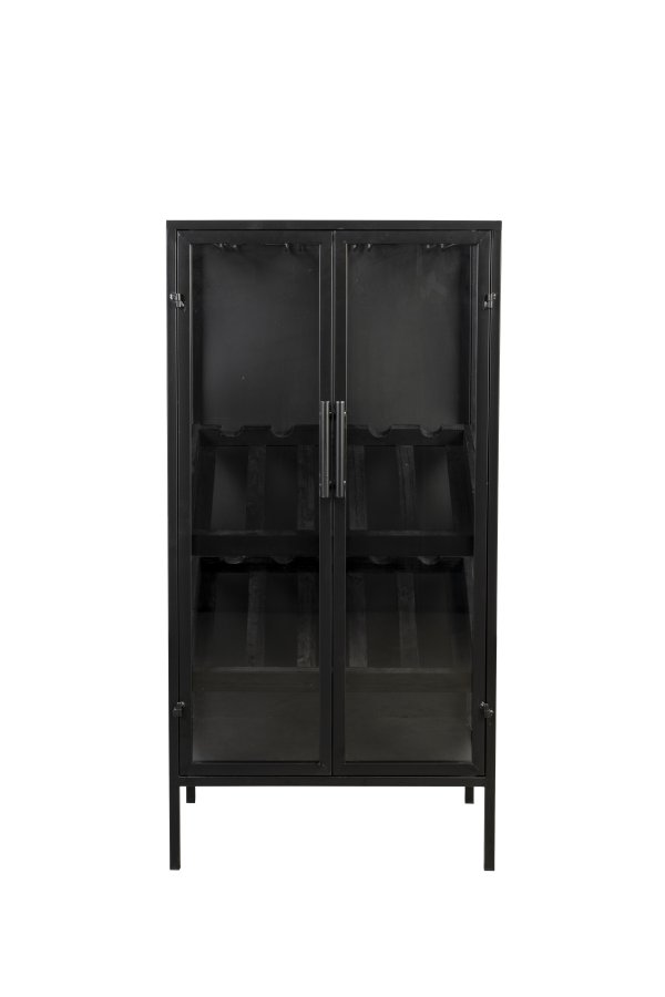 WHITE LABEL LIVING Rob vinskap, m. 2 drer - glass og svart jern