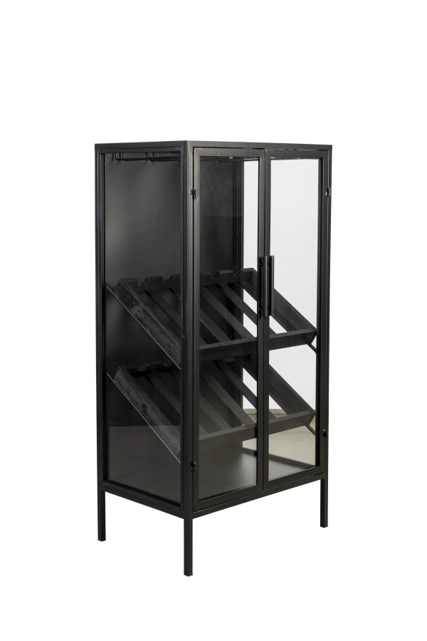 WHITE LABEL LIVING Rob vinskap, m. 2 drer - glass og svart jern