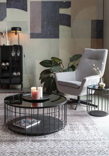 WHITE LABEL LIVING Rob vinskap, m. 2 drer - glass og svart jern