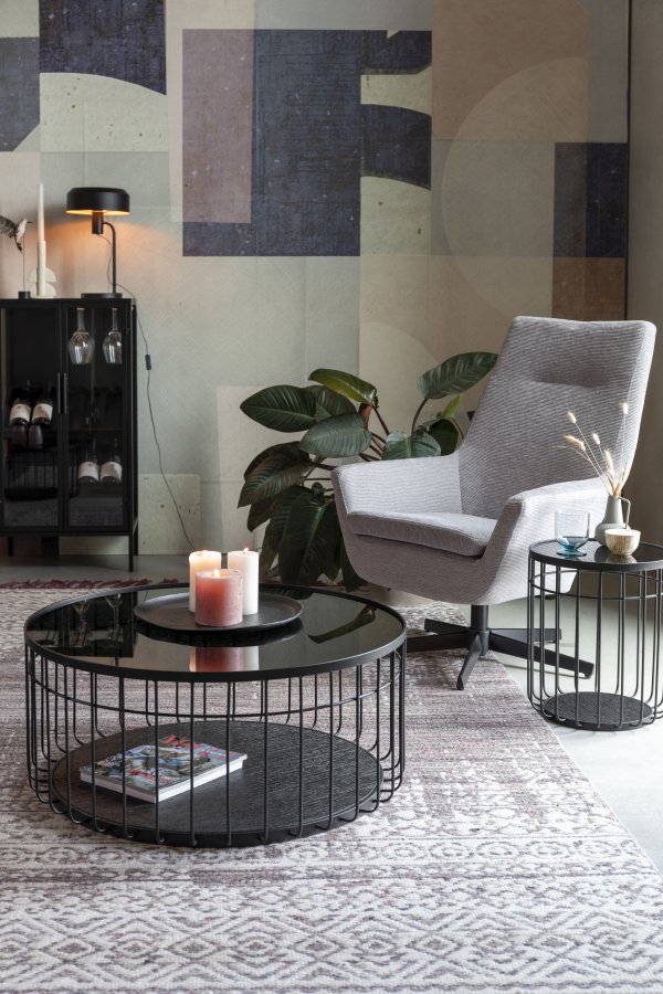 WHITE LABEL LIVING Rob vinskap, m. 2 drer - glass og svart jern