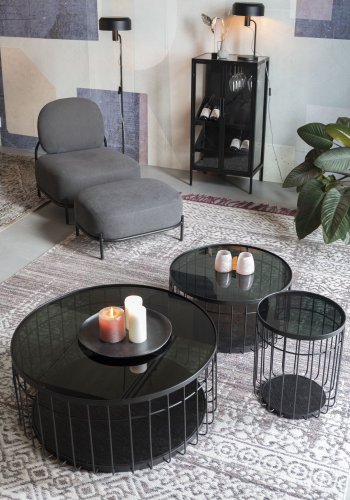 WHITE LABEL LIVING Rob vinskap, m. 2 drer - glass og svart jern