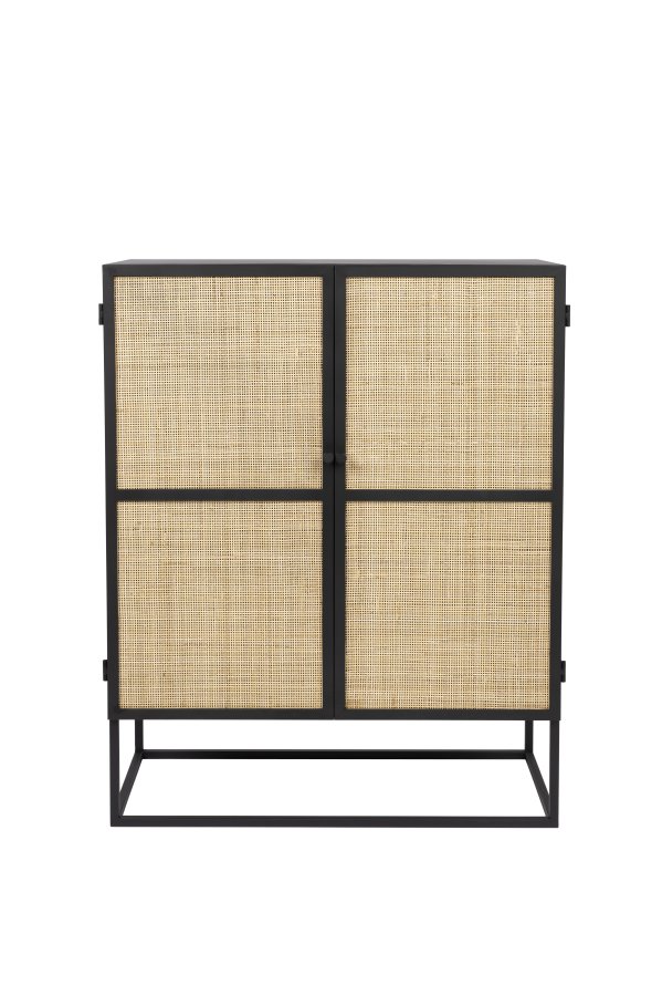 WHITE LABEL LIVING Guuji Low skab, m. 2 lger, hylde - rattan og sort jern