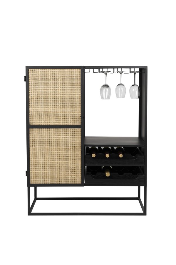 WHITE LABEL LIVING Guuji Lavt vinskap, m. 1 dr og hyller - rotting og svart jern