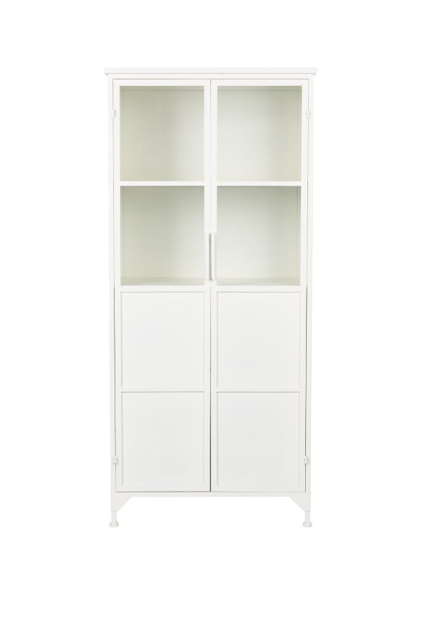 WHITE LABEL LIVING Miya Hyt vitrineskap, m. 2 drer og hyller - glass og hvitt jern