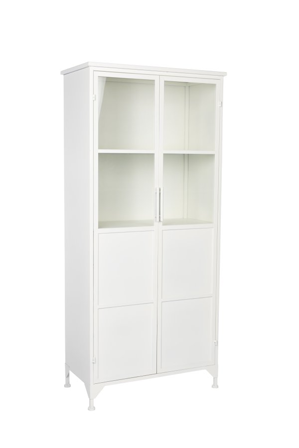 WHITE LABEL LIVING Miya Hyt vitrineskap, m. 2 drer og hyller - glass og hvitt jern