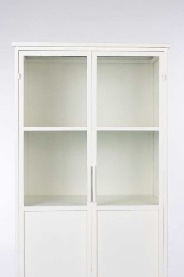 WHITE LABEL LIVING Miya Hyt vitrineskap, m. 2 drer og hyller - glass og hvitt jern