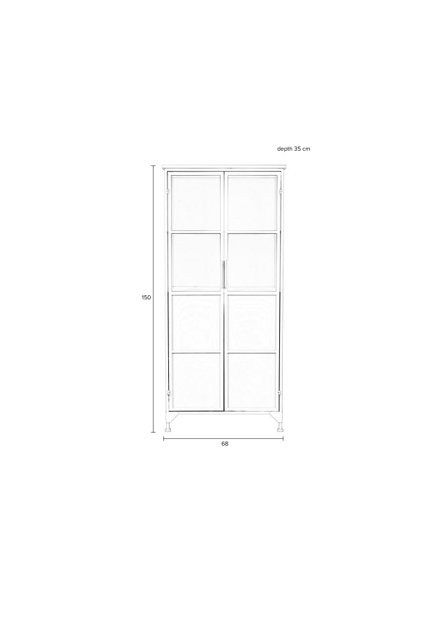 WHITE LABEL LIVING Miya Hyt vitrineskap, m. 2 drer og hyller - glass og hvitt jern