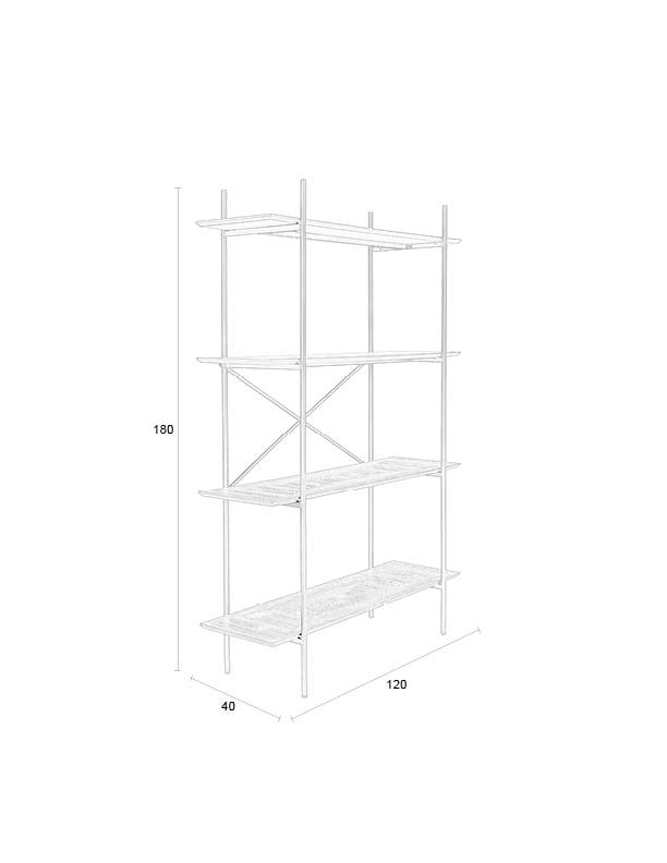 WHITE LABEL LIVING Marcio bokhylle, m. 4 hyller - svart MDF og metall