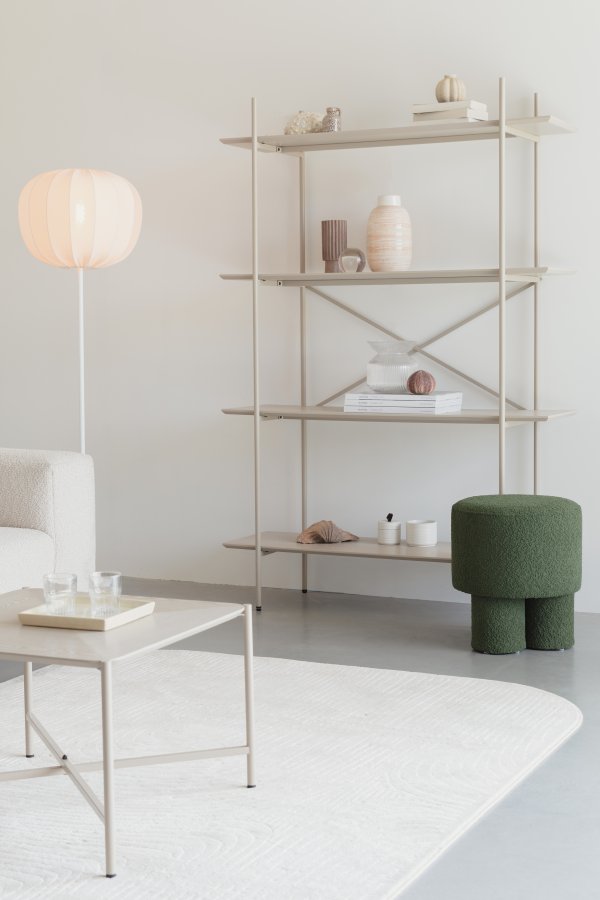 WHITE LABEL LIVING Marcio bokhylle, m. 4 hyller - beige MDF og metall