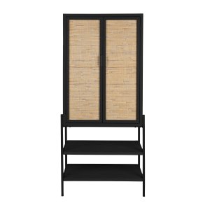 DUTCHBONE Yasu skp, m. 2 dörrar och 4 hyllor - naturrotting och svart trä/järn