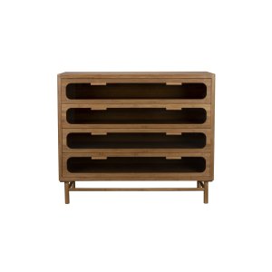 DUTCHBONE Caroun Bred kommode, m. 4 skuffer - rgfarvet glas og brun karboniseret bambus