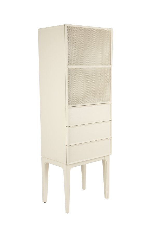 ZUIVER juniskap, m. 1 nettingdr, 1 hylle og 3 skuffer - beige metall og tre