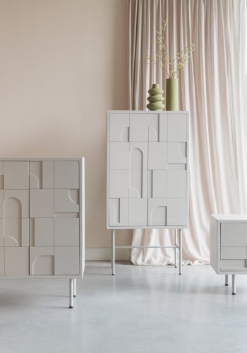 WHITE LABEL LIVING Funk Lav skab, m. 2 lger og 2 hylder - beige MDF og gr jern