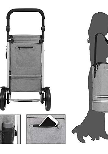 SONGMICS vogn, 35L, sammenleggbar, kjlebag, avtagbar ryggsekk, hjul - gr polyester og aluminium