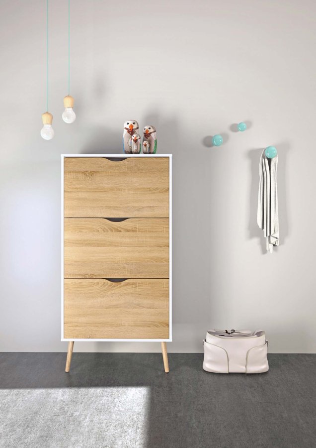 
TVILUM Delta skoskab - hvid egetræstruktur, 3 skuffer
