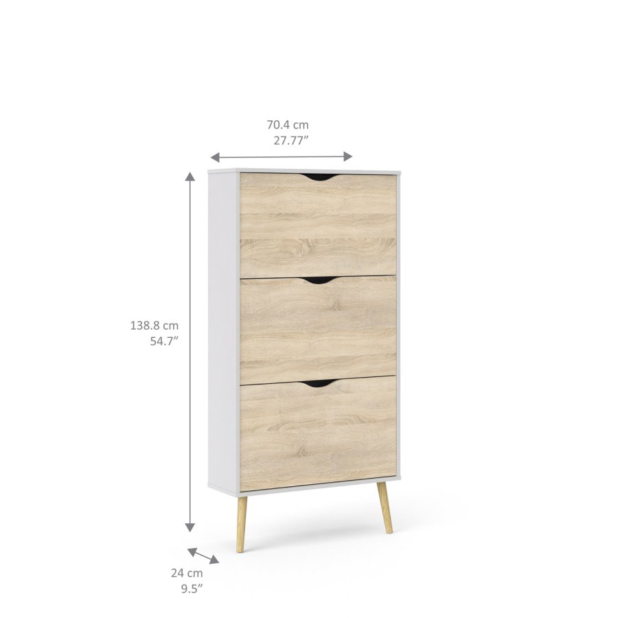 
TVILUM Delta skoskab - hvid egetræstruktur, 3 skuffer
