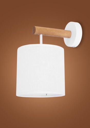 TK Deva vegglampe - hvitt stoff/furu og hvitt stl
