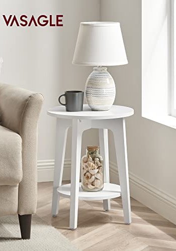 VASAGLE Beistelltisch, mit 1 Ablage, rund – weiße Spanplatte (40) 