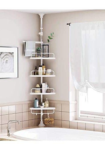 SONGMICS hjrnehylle for dusjkabinett, m. 4 brett, 3 kroker, 1 hndklestang - hvit plast og stl