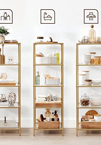 VASAGLE bokhylle, m. 5 hyller - herdet glass og gullstl