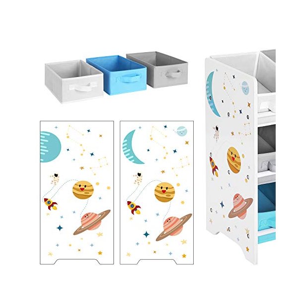 SONGMICS brnereol, m. 9 aftagelige sker - hvid, bl, gr stof og spnplade