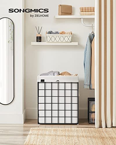 SONGMICS skittentyskurv, sammenleggbar, med avtagbar vaskbar pose - hvitt stoff og svart stl