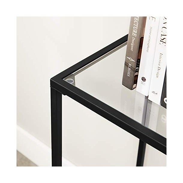 Konsolbord, m. 1 hylde - h�rdet glas og sort st�l (100x35)