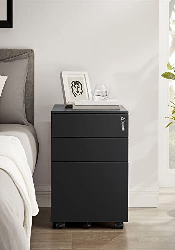 SONGMICS mobilt arkivskap, m. 3 skuffer, lsbar stlsokkel, hengeskinner, hjul - sort stl