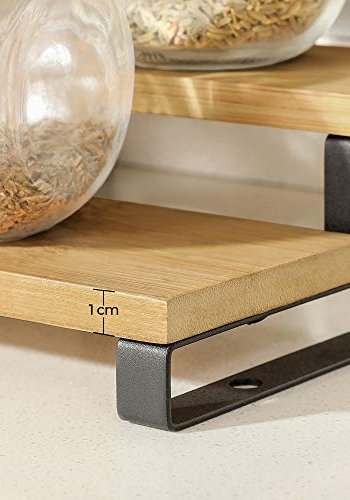 SONGMICS krydderhylle, 3-lags uttrekkbar, stablebar - naturlig bambus og svart stl (sett med 2)