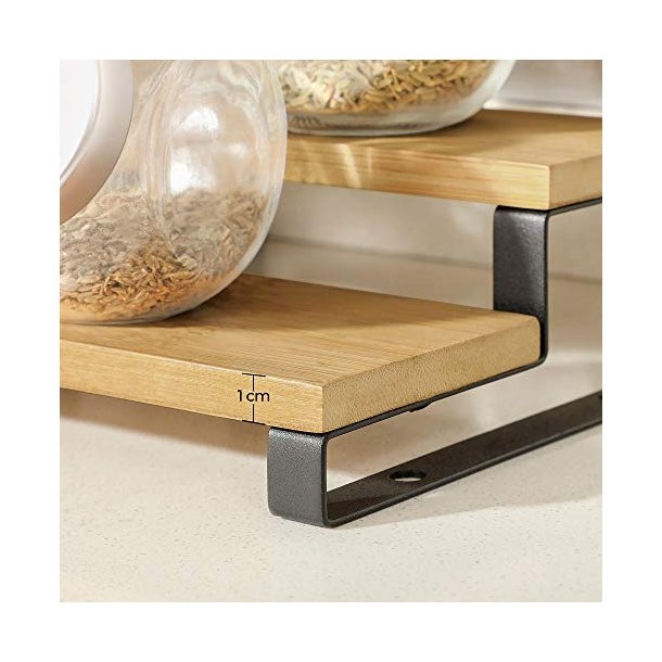 Krydderihylde, 3-lags udtrksbar, stabelbar - natur bambus og sort stl (st med 2)