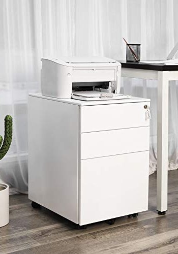 SONGMICS arkivskap, lsbart, m. 3 skuffer, hengemappe, hjul - hvit stl