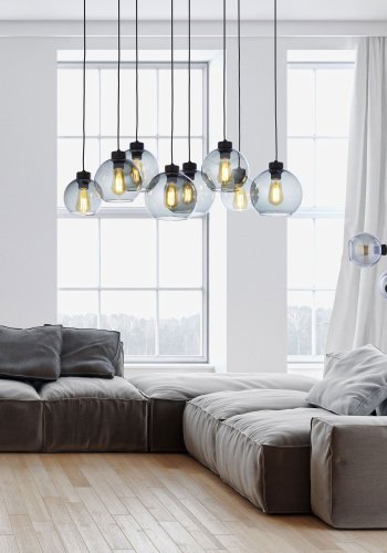 TK Cubus loftlampe, m. 8 skrme - grafit glas og sort metal