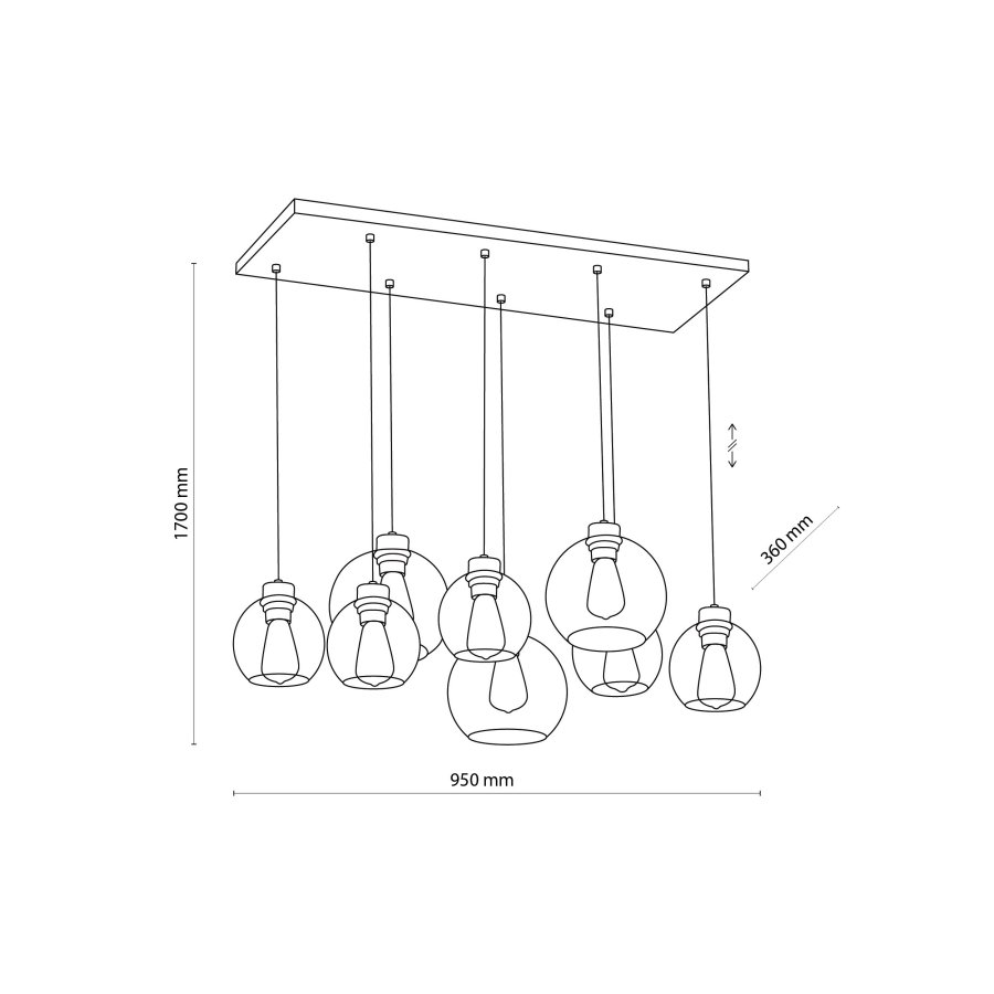 TK Cubus loftlampe, m. 8 skrme - grafit glas og sort metal