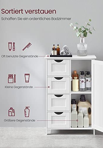 VASAGLE baderomsskap, m. 1 dr, 4 skuffer og 1 hylle - hvit MDF