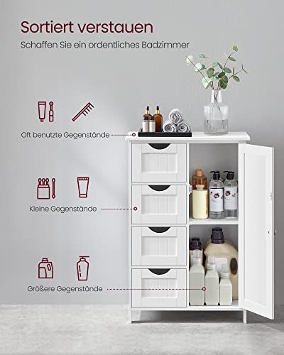 VASAGLE baderomsskap, m. 1 dr, 4 skuffer og 1 hylle - hvit MDF