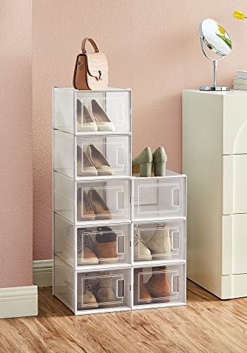 SONGMICS skoeske, stablebar, sammenleggbar, opp til UK strrelse 10,5 - klar og hvit plast (sett med 8)