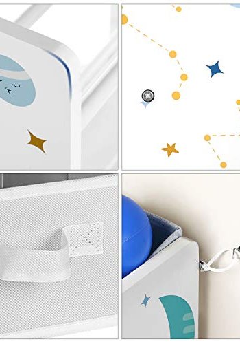 SONGMICS barnebokhylle, m. 9 uttakbare bokser - hvitt, bltt, grtt stoff og sponplater