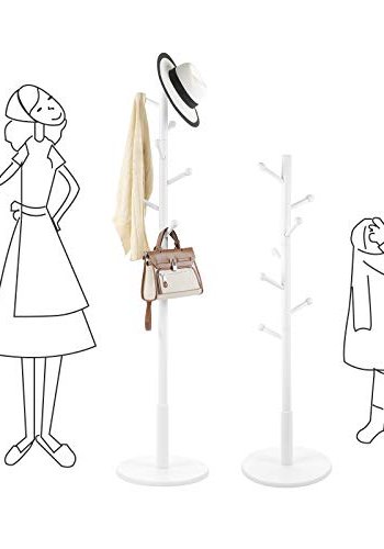 VASAGLE Stummschalter, mit 7 abgerundeten Haken – weißes Gummibaumholz und MDF