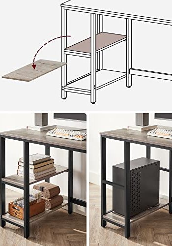 VASAGLE skrivebord, m. 2 hyller - greige sponplater og sort stl (120x60)