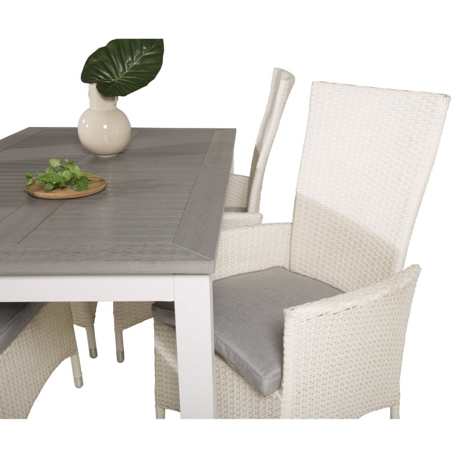 VENTURE DESIGN Padova hvilestol hagestol, med armlener og pute - gr polyester og hvit polyrattan