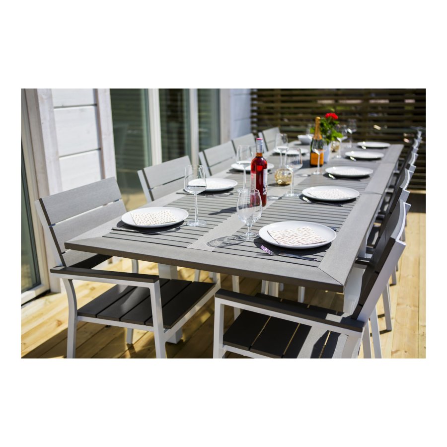 VENTURE DESIGN rektangulrt Albany hagebord med uttrekk - gr, hvit aluminium 