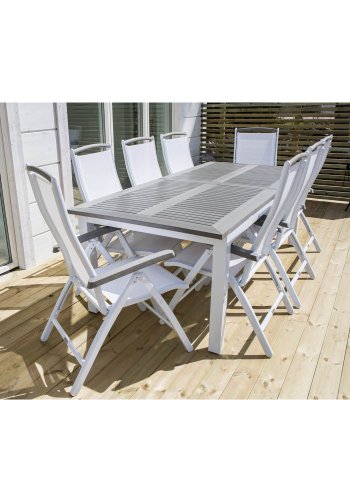 VENTURE DESIGN rektangulrt Albany hagebord med uttrekk - gr, hvit aluminium 