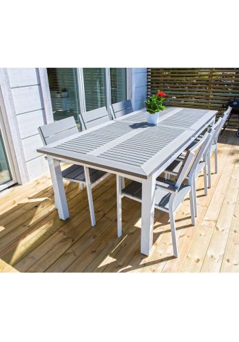 VENTURE DESIGN rektangulrt Albany hagebord med uttrekk - gr, hvit aluminium 