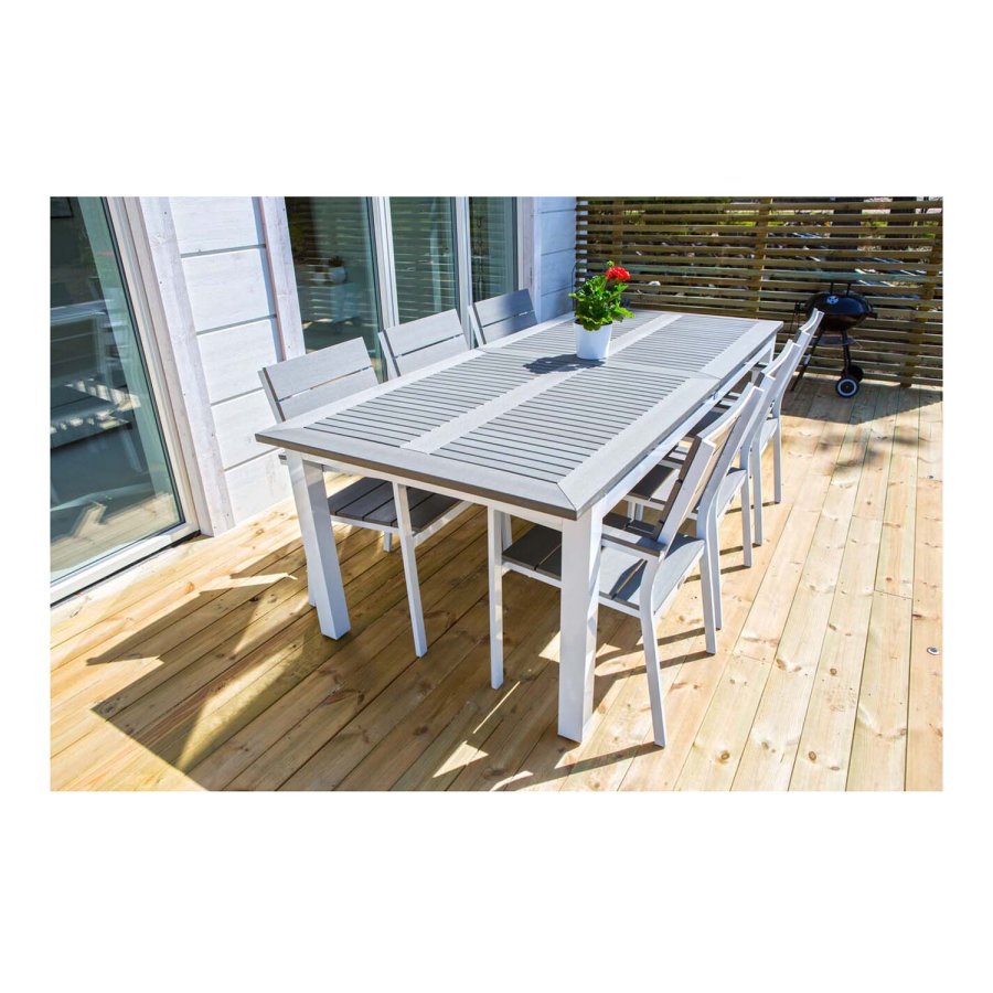 VENTURE DESIGN rektangulrt Albany hagebord med uttrekk - gr, hvit aluminium 