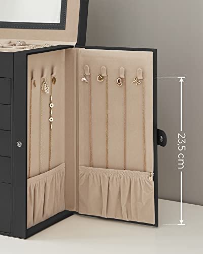 SONGMICS smykkeskrin, lsbar, m. 6 lag, 5 skuffer, speil - sort MDF